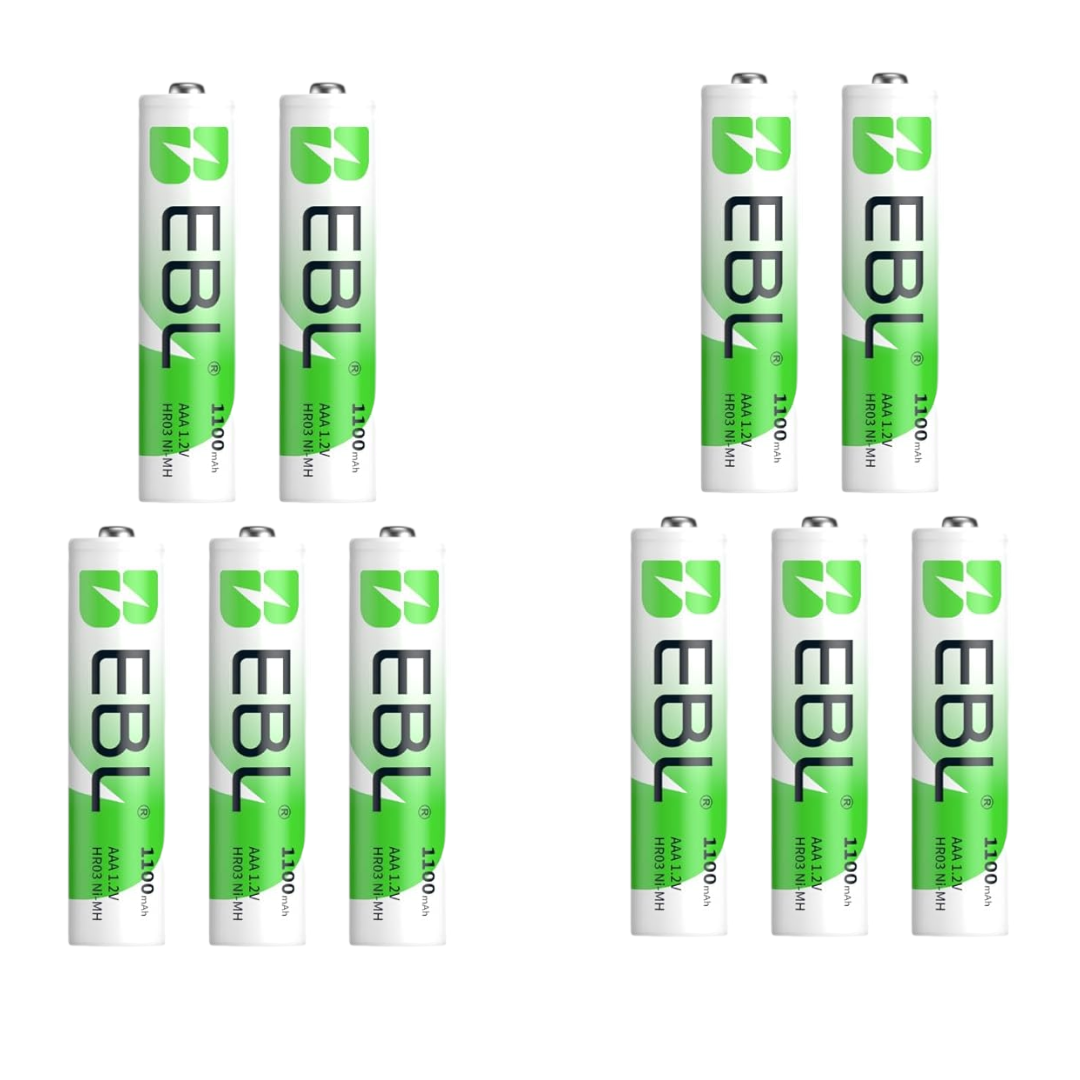 EBL AAA NiMh rechargeable batteries 1100mAh (pack of 10) for Hasselblad 500 EL adapter