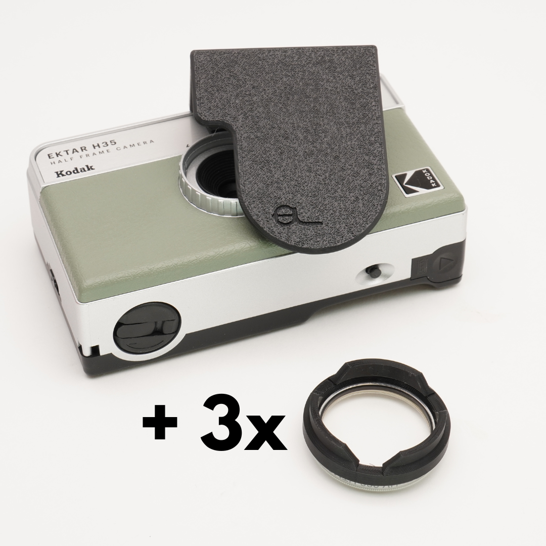 Lens cap, filter adapter & shutter release guard for Kodak Ektar H35