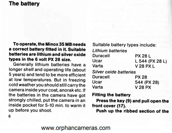 Adaptateur de batterie PX28 (4x LR44) pour Minox 35 MB, ML & MDC